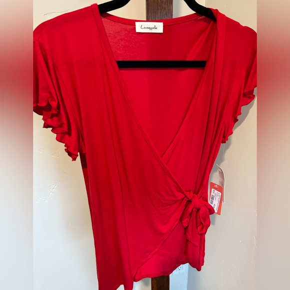 Loveappella Tops - Loveappella Women’s Flutter Sleeve Red WrapTop great for‎ Valentine’s Day NWT  M